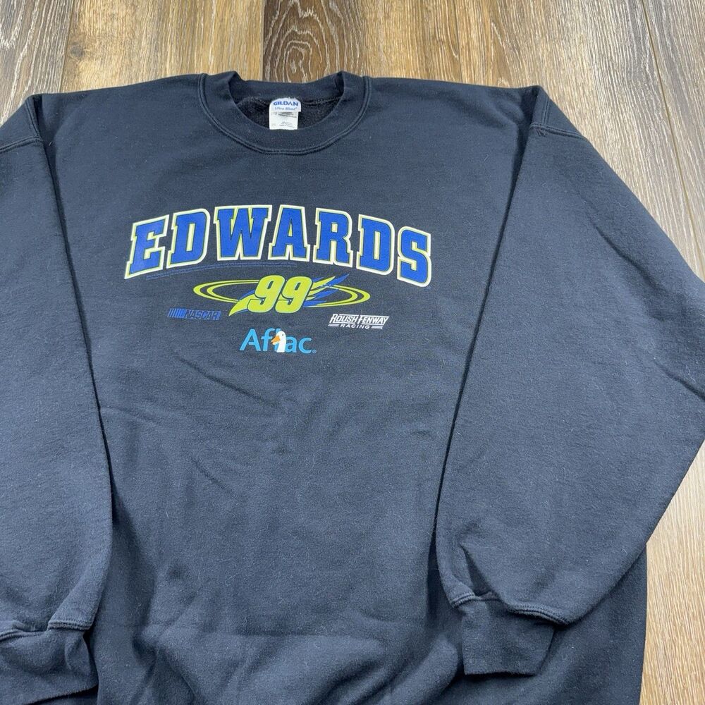 Vintage Carl Edwards Sweatshirt Mens XXL Black Nascar Aflac Racing Team Sweater